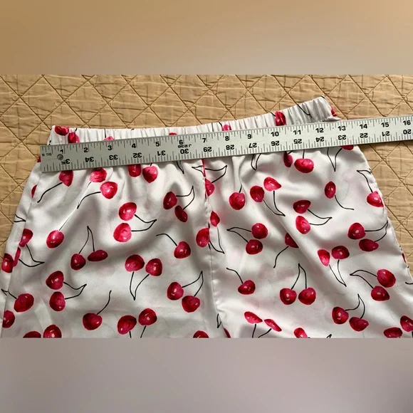 kate spade Cherry Print Satin Feel Pajama Set in Red and White with Black Trim - Picture 14 of 16